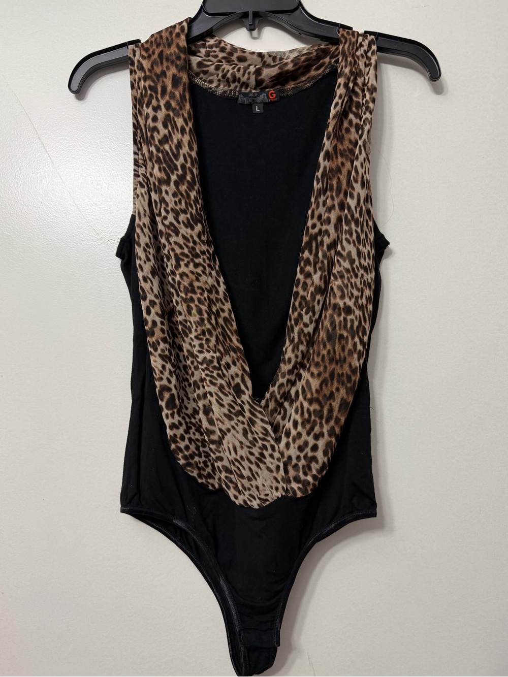 G by Guess Black Bodysuit with Leopard Drape